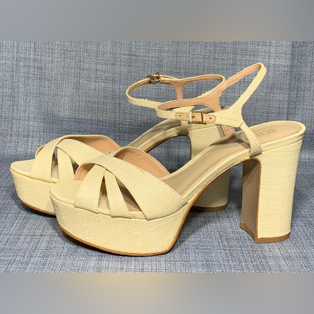 SCHUTZ Keefa Raffia Platform Sandals Natural Woven - Picture 4 of 8